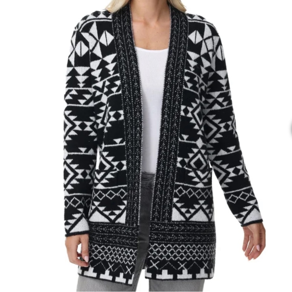 New! Frye Geometric Southwestern Black and White Women's Cardigan with Pockets